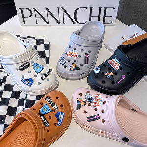 2024 New Womens Hole Shoe Anti-Slip Thick Bottom Outdoor Wear Cartoon Cute Beach Soft Bottom Toe Cover Sandals Summer