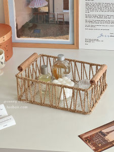 Retro Iron มือถือตะกร้าเก็บสี่เหลี่ยมผลไม้ Organizer Desktop Storage การทอ ตะกร้าสําหรับ Home Organisation And Storage