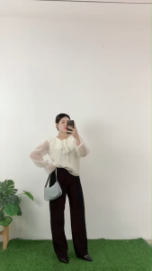 ชุดเซ็ตแฟชั่นผู้หญิง เสื้อแขนยาว ดีไซน์หวาน กางเกงขากระบอก