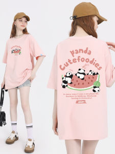 Pink Leather T-Shirt Womens Short Sleeve Fun Cotton Half Sleeve Small Size Shoulder Loose Summer Top Street Style round Neck Print