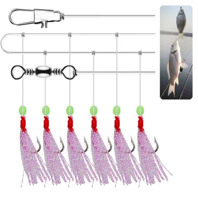 6pcs Fishing Hooks Artificial Bait Hook Sea Freshwater Fishing Sabiki Rigs String Hook Flash Luminous String Hook