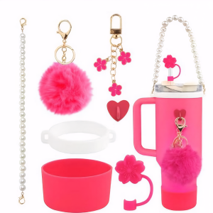 7pcs Accessory Set for Stanley Cup Pearl Chain Water Bottle Handle Strap Straw Protect Cover Fashion Charms Pendant Decoration