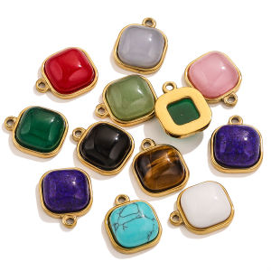 3 PCS Stainless Steel Crystal Glass Square Talisman Pendant DIY Charm Earring Necklace Jewelry Accessory Making Connector Found