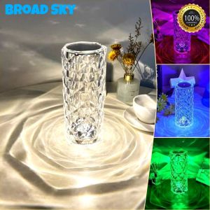 16 Color Acrylic Lamp Crystal Rose Diamond Table LED Light Touch Projection Regarchable Atmosphere Lamp Bedside Night Light Dinner Table