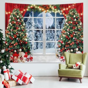 Tấm Thảm Treo Tường Giáng Sinh Bằng Đá VIKAMA Chất Liệu Polyester Trang Trí Phòng Khách Tạo Không Khí Lễ Hội Vải Nền Ấm Cúng