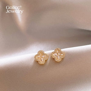 golicc | Bông Tai Hình Bốn Lá Clover Đầy Đá Kim Cương Thiết Kế Độc Đáo