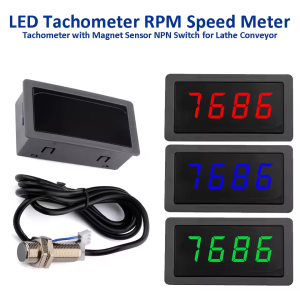 Speed Measuring Instrument 4 Digital DC8-24V LED Tachometer Gauge RPM Speed Meter + Hall Proximity Switch Sensor NPN For Motor
