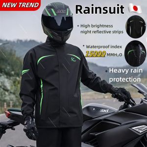 New Upgrade Raincoat For Motorcycle Rider Rainsuit Makapal Rain Pants Thickened Set Waterproof Heavy-duty For Men Rubberized Velcro Airtight Zipper Placket Honeycomb Breathable Mesh High Brightnessnight Reflective Strips Heavy Rain Protection