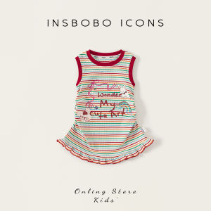 insbobo | Girl Sleeveless Waist Cinching Striped Dress