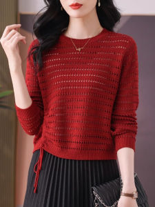 Áo Len Dệt Kim Cổ Tròn Tay Dài Mỏng Màu Trơn Ngắn Mùa Xuân Hè Áo Khoác Ngoài Áo Khoác Ngoài Thời Trang Thường Ngày Cho Nữ