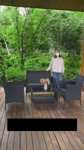 TREDEY Outdoor Courtyard Vine Weaving Set (complimentary seat cushion) cool waterproof sun proof rust proof easy to clean and with high load-bearing capacity