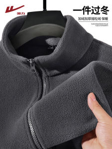 เสื้อแจ็คเก็ตขนแกะชาย 2025 ฤดูใบไม้ร่วง/ฤดูหนาว แจ็คเก็ตกันลม ขนแกะหนา แขนยาว ทรงหลวม ปกตั้ง ปกตั้ง