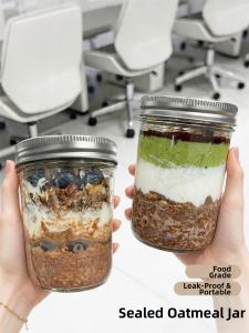 KuaKe | Portable Glass Overnight Oat Cup With Lid