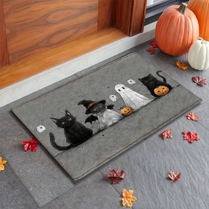 Thảm Chùi Chân Halloween VIKAMA Với Họa Tiết Bí Ngô Ma Mị Mèo Đen Thảm Trải Sàn Trong Nhà Ngoài Trời Chống Trượt Cho Mùa Thu Trang Trí Nhà Cửa Thảm Polyester Phong Cách Hiện Đại
