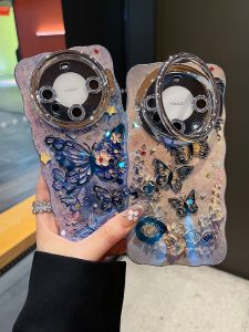 Elegant National Style Butterfly Flower Phone Case for Huawei Mate70 Series Apple 16Promax Full Cover Invisible Stand Lens Film Protection Cover