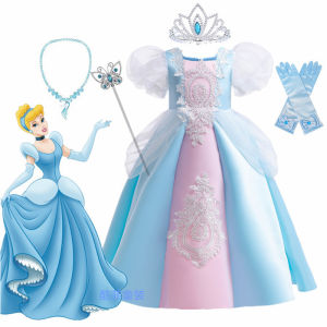 Cinderella Princess Dress Childrens Performance Birthday Girls Dress Disney Fleeing Princess Cosplay Costume Cotton Polyester