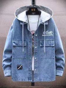 Spring Autumn New Style Youth Hooded Denim Jacket Boys Printed Casual Loose Fit Student Jeans Jacket Long Sleeve Anti-Wrinkle