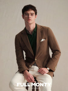 Lightweight Pure Cotton Brown Single-Breasted Casual Unstructured Suit Jacket