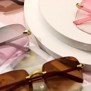 Kacamata Hitam Tanpa Bingkai Bentuk Kotak Persegi Desain Mewah Untuk Pria Wanita Sunglass Import Murah