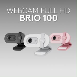 Webcam Full HD Logitech Brio 100 - Hội họp và Truyền trực tuyến Cân bằng ánh sáng tự động Mic tích hợp Màn chập riêng tư USB-A cho Microsoft Teams Google Meet Zoom và nhiều hơn nữa