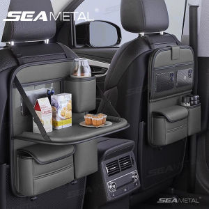 SEAMETAL Car Seat Back Table Storage Bag Waterproof Folding Table Trash Can PU Leather Storage Car Accessories