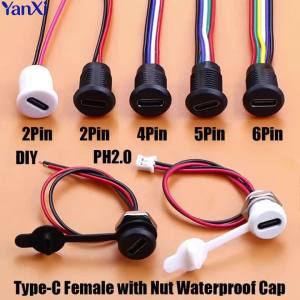 Bộ 5 USB Loại C Jack Kết Nối Nữ Ổ Cắm Với PH2.0 Nhà Ga Chống Nước Nắp Đai Ốc Khóa Tấm Cho Nguồn Cổng Sạc