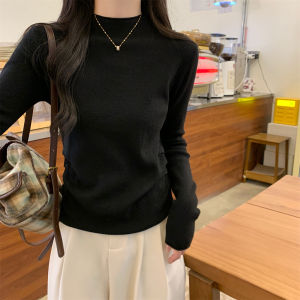 Womens Knitted Base Layer Shirt Half High Collar 2025 New Style Winter Warm Soft Fabric Long Sleeve Short Length Solid Color