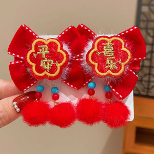Chinese New Year Girls Hair Accessories Bow Knot Hair Clip Cute Festive Baby Greeting Card Red Color Childrens Fashion Accessories