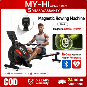 MY-HI Fat Burning Foldable Magnetic Rowing Machine 16-Level Adjustable Resistance Indoor Rower with LED Monitor Home Gym Cardio Workout Fitness Equipment