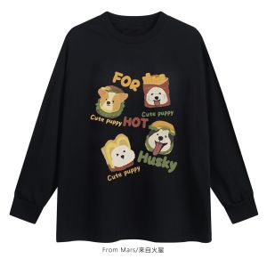 Áo Thun Dài Tay Mars from Heart in Phong Cách Mỹ Cổ Tròn in Họa Tiết Bánh Bèo Và Khoai Tây Chiên Thường Ngày Mùa Thu