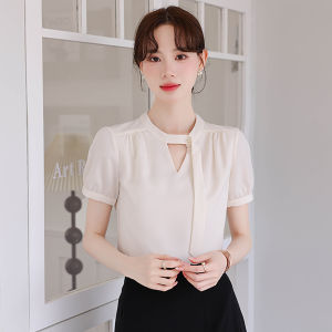 XUSHAN | French Ribbon Short Sleeve Chiffon Blouse