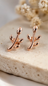 [SG] Rose Gold Leaf Branch Stud Earrings | Minimalist Nature Inspired Earrings | Dainty Everyday Studs | Elegant Fashion Jewellery | ear me out (EMO-106)