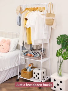 Goody Clothing Garment Rack Floor Folding Coat Rack Hanger Indoor Single/Double Pole Bedroom Pole Hanging Clothes Rack