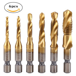 6Pcs Compound Metric Tap Drill Bits Screw Thread Hex Shank Machine Titanium HSS Tap Bit Tool For Metal Steel Wood Plastic