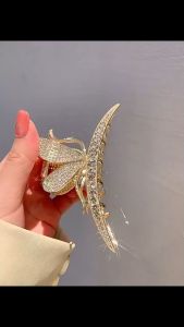 Jepit Rambut Korea Bahan Alloy 11cm JUMBO dengan Aksesoris Permata Bentuk Sabit Kupu Kupu HCM027
