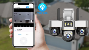 DOSEN CCTV Outdoor SC30 WiFi Three Lens 360° Monitoring Wireless IP66 Waterproof Night Vision Camera 4G Sim Card Using the V380 Per APP