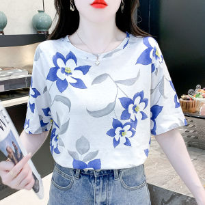 เสื้อยืดคอกลมแขนสั้นผ้าฝ้ายแท้สไตล์เกาหลี ทรงหลวม แฟชั่นฤดูร้อน สำหรับผู้หญิง เสื้อยืดคอกลมพิมพ์ลายทันสมัย เสื้อผ้าทำงาน