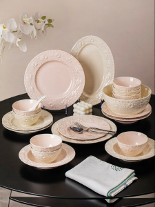 mornenjoy | Underglaze French Carving Cream Style Dinnerware Set