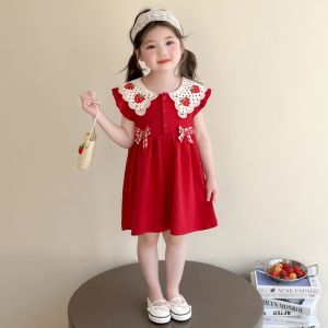 Sweet Strawberry Butterfly Sleeve Girls Dress Baby Princess Skirt Summer New Style Childrens Clothing Cute Style One Piece