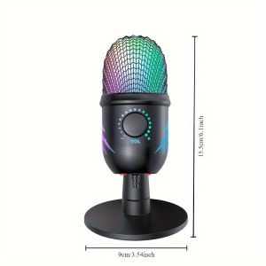 USB PC Microphone Game Microphone for Podcast Videos Condenser Microphone with RGB Indicator Light Rotary Gain Button for Gaming