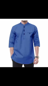 Elegant Men Wear 3/4 Sleeves Band Collar 6 Button Style Trending Viral Design Exclusive Kurta Lelaki Dewasa Clothing