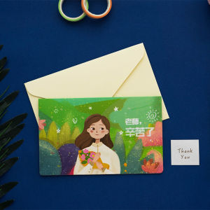 Folded Hand-Drawn Illustration Card Creative Trend Modern High-End Teachers Day Greeting Card Thank You for Your Kindness Gift