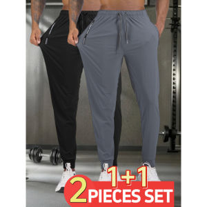 Pants Thin Quick-Dry Flat Mens Summer Nylon Ice Silk Long Feet Stretch Breathable Large Size Casual Baggy Clothes Large Size