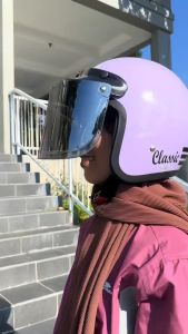 Helm Bogo Classic Lis Kulit Pink Dewasa SNI + Kaca