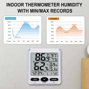 Nhiệt Kế Kỹ Thuật Số Trong Nhà Thông Minh Đo Độ Ẩm Có Báo Động Ghi Lại Giá Trị Tối Đa/tối Thiểu Theo Dõi Nhiệt Độ Và Độ Ẩm Thời Gian Thực Dùng Treo Tường Trong Nhà