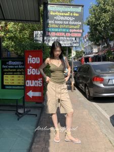 Fortunee Spring Summer Workwear Multi-Pocket Casual Khaki Womens Five-Quarter Pants Commute Style Natural Waist Trousers