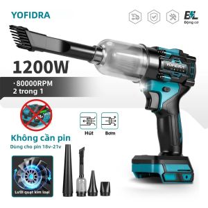 Quạt Điện Không Chổi Than YOFIDRA 1200W 80000 Vòng/phút 2 Trong 1 Thổi & Hút Tương Thích Với Pin Makita Dụng Cụ Làm Sạch Lá Tuyết Bụi