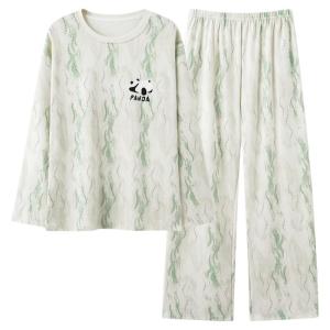 Miiow | Pure Cotton Long Sleeve Round Neck Sleepwear Set For Women Cute Cartoon Home Clothes Casual Style Comfortable Breathable Spring Autumn Wear