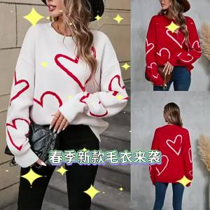 Autumn Knit Big Peach Heart Sweaters Pullovers Women O-neck Long Sleeved Love Valentines Day Pullover Loose Womens Clothing