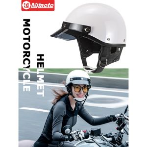 Motorcycle Retro Helmet Classic Black White Riding Half Helmet with Brim Suitable for Harley Retro Motorcycle Little Sheep Electric Motorcycle Riding Equipment QIKE-13